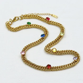Кубинское ожерелье из 5 нитей, цепочка из нержавеющей стали, ожерелье с камнем циркон, ожерелье-чокер для женщин, 5 цветов