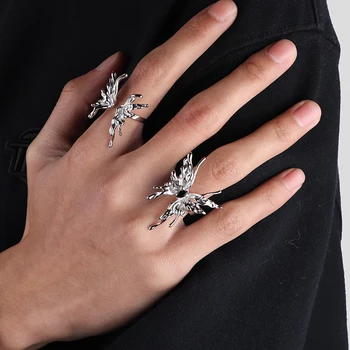 Креативный металлический жидкий бабочка Открытое кольцо Дизайн ниши Ощущение холодного ветра Кольцо Мода Индивидуальность Преувеличенные женские украшения