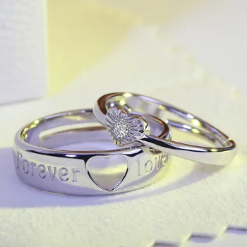 Модное Простое Открывающееся кольцо с сердечком Любви, Минималистичное Серебряное кольцо для пары, Обручальные украшения для мужчин и женщин