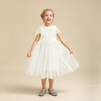 Белое кружевное платье для маленькой девочки, элегантное платье принцессы с рукавами-лепестками на день рождения, платье для мальчика на свадьбу