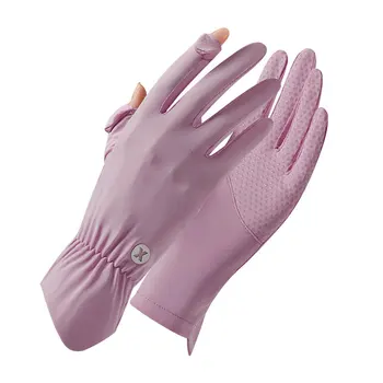 Женские велосипедные перчатки с сенсорным экраном, нескользящие на весь палец для вождения мотоцикла, летние тонкие солнцезащитные перчатки из ледяного шелка