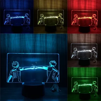 3D Ночник Аниме Хайкюу Шойо Хината Кулак Тобио Кагеяма Рисунок 7 Цветов Сенсорная Оптическая Иллюзия Настольная Лампа Подарочный Декор Комнаты