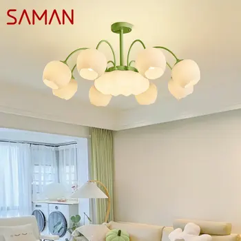 Современный светло-зеленый потолочный подвесной светильник SAMAN, креативный дизайн, светодиодная люстра для домашней спальни