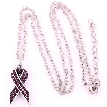 10шт Пурпурный кристалл Винтажный стиль сплава Античный рак молочной железы лента шарм ожерелье