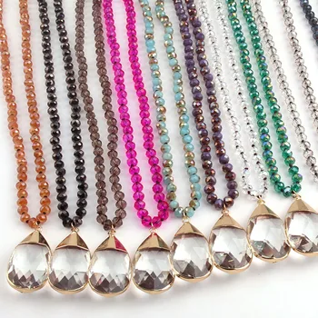 Бесплатная доставка Модные богемные ювелирные изделия Стеклянные Хрустальные ожерелья с длинными узловатыми стеклянными подвесками-каплями для женщин