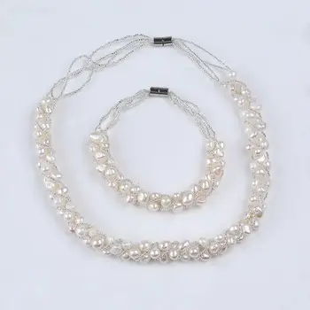 Горячая Распродажа, ожерелье из натурального белого жемчуга в стиле барокко, браслет, Подарочный Набор жемчужных украшений