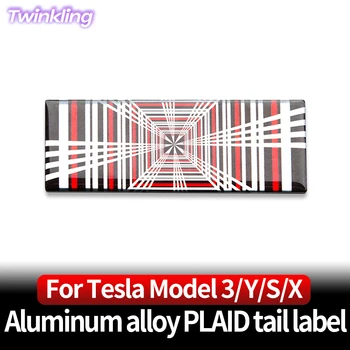 Автомобильный Алюминиевый Сплав 3D Авто Логотипы Клетчатый Хвост Этикетка Наклейка С Блестками Отделка Украшения Аксессуары Для Tesla 2021-2023 Model3 ModelY