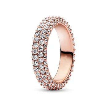 Аутентичное серебро 925 пробы, розовое золото, двухрядное модное кольцо с паве, неподвластное времени, Для женщин, подарок, ювелирные изделия своими руками