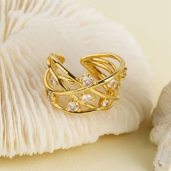 2023 Новая широкая версия Rhindiamond-Модное кольцо с несколькими кольцами Bird's Nest, Открывающееся Приливом, Регулируемое совместное Кольцо, Аксессуары