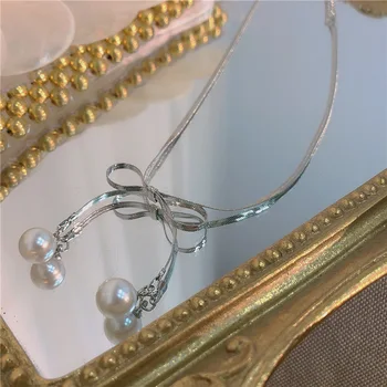 Жемчужное ожерелье с бантиком из нержавеющей стали 316L 2023, Новое Модное Женское Ожерелье для ключиц, Бижутерия для праздничных вечеринок, Цепочка на шею, Бижутерия