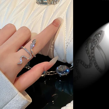 Нежное кольцо в виде змеи со стразами для женщин и девочек, Регулируемое кольцо с открытым пальцем в виде животного, Эстетичные украшения для Корейского ночного клуба Ins