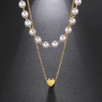 Женское ожерелье с подвеской KKjoy Love Серебристого цвета с жемчугом из нержавеющей стали, двойные цепочки, простые элегантные ювелирные изделия, Новые подарки