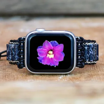 Новейший модный ремешок Apple Watch с черными камнями Emperor, ремешок из богемской цилиндрической яшмы ручной работы, прямая поставка
