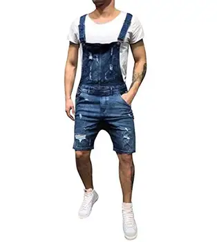 Мужской джинсовый комбинезон с нагрудником, модный Джинсовый облегающий комбинезон с карманами (темно-синий-Shortalls, XL)