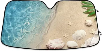 Солнцезащитный козырек для лобового стекла автомобиля Морская звезда Летний пляж Песчаная волна Складной Солнцезащитный козырек Защита от солнечного тепла и ультрафиолета Салона автомобиля