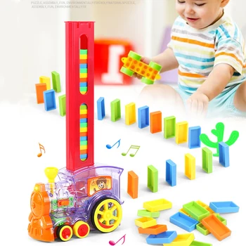 Набор для поезда Domino, Детский звуковой свет, Автоматическая укладка Домино, Кирпичные Красочные блоки, Игровые Подарочные игрушки для детей, мальчиков и девочек