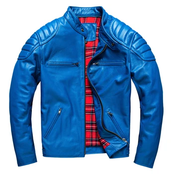 Мужская синяя куртка из натуральной кожи в американском байкерском стиле, мужская куртка из натуральной воловьей кожи размера плюс 5XL, приталенное мотоциклетное пальто, модная молодежная ткань