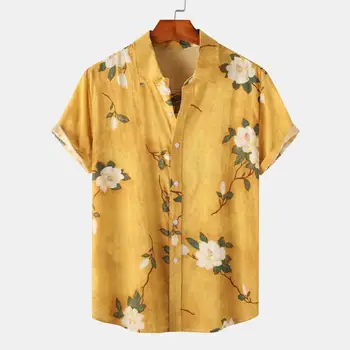 Пляжная рубашка Модная Яркая цветная пляжная рубашка с принтом для отдыха Тонкая мужская рубашка с принтом листьев Повседневная Гавайская рубашка Уличная одежда