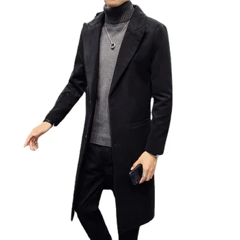 Новинка 2022 года, мужской стиль, осенне-зимняя одежда из хлопка, модный длинный шерстяной тренч, корейская версия, приталенное пальто
