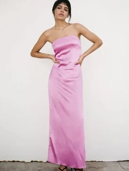 Женское платье 2023 Летнее атласное однотонное длинное платье для женщин, платье без рукавов, женская модная сексуальная одежда без бретелек
