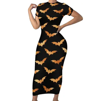 Облегающее платье с пугающей летучей мышью, женские забавные платья Макси с принтом на Хэллоуин, праздничные платья с коротким рукавом, эстетичный дизайн, платье большого размера 5XL