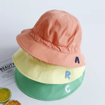Летняя детская кепка-ведро, Корейская тонкая Рыбацкая шляпа для мальчиков и девочек, пляжная панама с простой буквенной регулировкой, солнцезащитные шляпы, капор