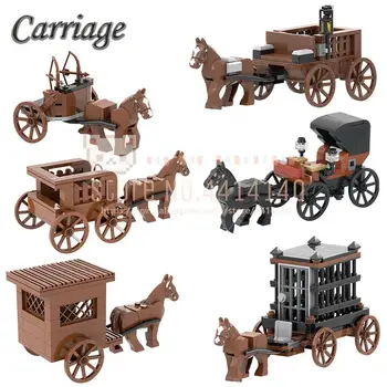 Строительные блоки MOC серии Carriages Креативный Средневековый Городской транспорт Лошади с кабиной Сборка кирпичей Игрушки для детей