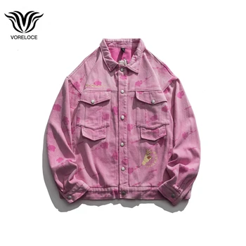 2022 осенняя фирменная новинка ins, розовая куртка для девочек y2k, японская уличная хип-хоп мужская и женская повседневная свободная джинсовая куртка с отворотом