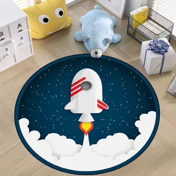Мультяшная Ракета-космонавт Детский ковер Круглый 3D Вселенная Планета Космический Ковер Гостиная Детская спальня Домашние нескользящие коврики для пола