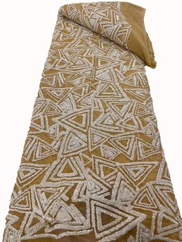 Африканская новая кружевная сетчатая ткань с геометрическими блестками, 2023, Нигерия, высококачественные модные вечерние платья 5 ярдов