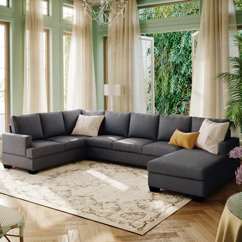 Современный большой секционный диван U-образной формы с мягкой обивкой, очень широкий шезлонг для отдыха, серый