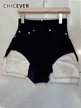 Женские однотонные шорты для похудения CHICEVER с высокой талией и карманами в стиле пэчворк, облегающие, с неправильным подолом, летние Сексуальные джинсовые короткие женские брюки