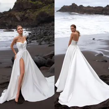 Богемное Раздельное свадебное платье 2020, расшитое бисером, Пляжные Свадебные платья без рукавов в стиле милой девушки, Роскошное платье трапециевидной формы Vestido De Noiva