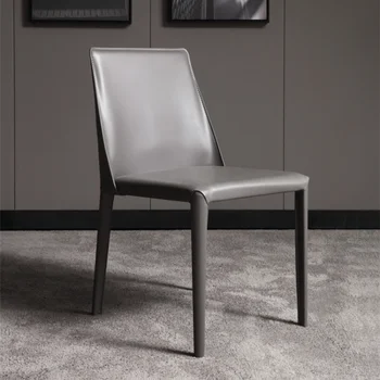 Обеденные стулья с поддержкой спины в помещении, Современный дизайн гостиной, Серое кожаное кресло для медитации, мебель для дома Nordic Sillas