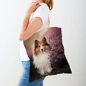 Повседневные сумки для покупок для собак с шетландской овчаркой для женщин, складная сумка для покупок для домашних животных, модная дорожная сумка-тоут, сумка на плечо