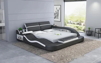 Современная двуспальная односпальная дизайнерская роскошная кровать queen, обитая кожей smart