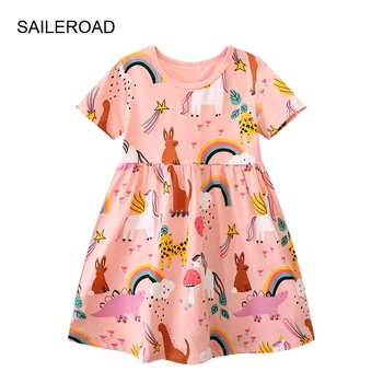 ПАРУСНИК 2-7 лет 2023 Новая принцесса Хлопчатобумажные Летние Детские платья с единорогом с коротким рукавом Детская юбка для девочек