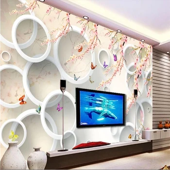 beibehang European peach butterfly 3D стереоскопический ТВ-фон на стене, изготовленная на заказ большая фреска, зеленые обои papel de parede