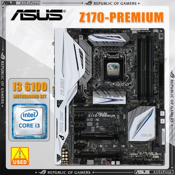 ASUS Z170-Материнская плата ПРЕМИУМ-класса LGA 1151 Подходит для Core i7/i5/i3 USB3.0 M.2 SATA3 i3 6100 CPU Комбинация материнской платы DDR4 DIMM