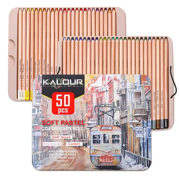 Профессиональные карандаши KALOUR 50 шт. Мягкие пастельные карандаши под дерево Пастельные цветные карандаши для рисования Школьные художественные карандаши