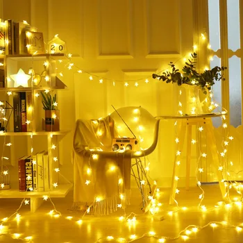USB 5V Светодиодный фонарь, Гирлянда со звездами, полная Мигающих Огней для украшения комнаты на День рождения, Рождественский Неоновый фонарь, Гирлянда