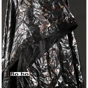 Черный рок, темный цвет, бронзирование, переделанная кожаная ткань, плиссированное пальто sense, брючная юбка, креативная дизайнерская ткань для одежды