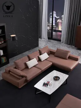Итальянский кожаный диван в минималистичном стиле, верхний слой из коровьей кожи, простой современный размер, угловая гостиная, Императорская наложница