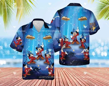 Disney Fantasia Sorcerer Микки Гавайская рубашка Mickey Mouse Wizard Гавайская рубашка Disney's Hollywood Vintage Ретро Disney Shirt