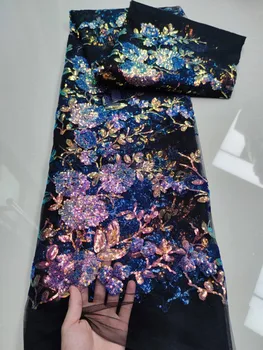2023 Мода Французская Сетка Вышивка 3D Цветы Блестки Кружевная ткань Африканская Нигерийская кружевная ткань для свадебного платья Свадебное платье