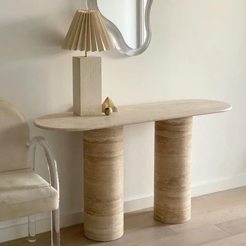 Роскошная мебель для гостиной в итальянском стиле на двух ножках, консольный стол из бежевого камня, травертина, натуральный мрамор, оптовая продажа по индивидуальному заказу