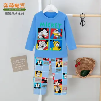 Комплекты детской одежды Disney, Пижамный комплект для мальчиков и девочек, домашний пижамный комплект с длинными рукавами, Пижамы, мягкий костюм