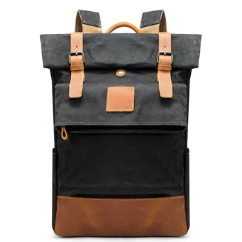 Ретро-рюкзак для ноутбука, холст, масло, воск, кожа Crazy Horse, Водонепроницаемая школьная сумка для альпинизма на открытом воздухе
