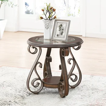 Приставной столик со стеклянной столешницей, приставной столик для дивана с металлической ножкой, покрытой порошковой краской, для домашней гостиной, спальни, темно-коричневый
