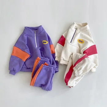 Весенне-осенний свитер для мальчиков и девочек, брюки, комплект одежды из 2 предметов, детская спортивная школьная форма, детский повседневный спортивный костюм